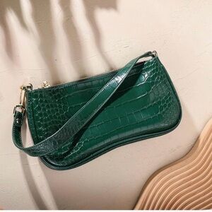 Emerald Croc-Embossed Mini Shoulder Bag